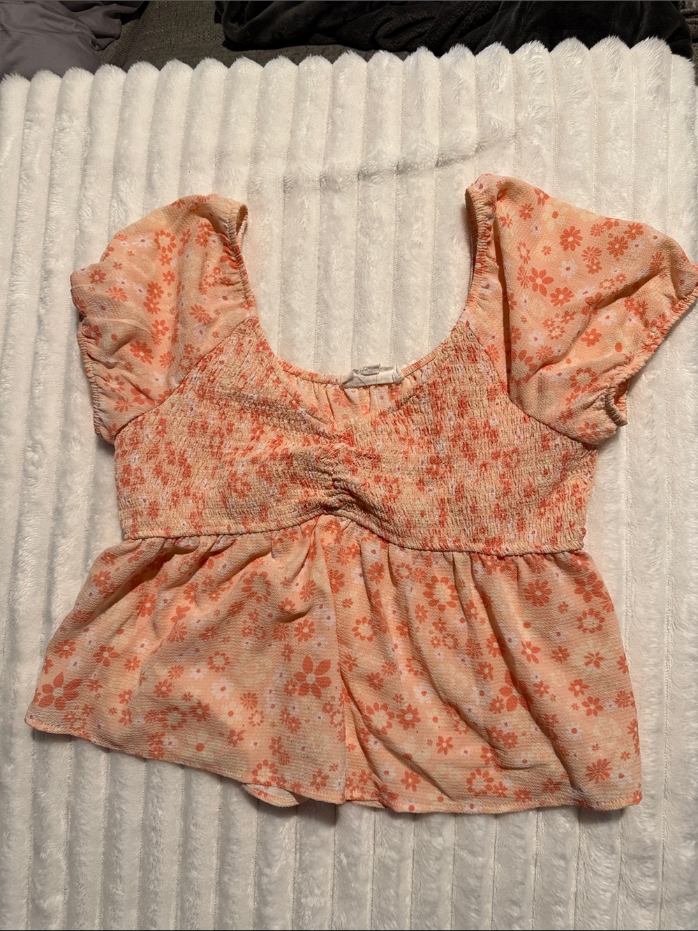 Pink Rose Peach Floral Smocked Crop Top